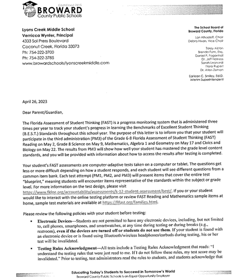 FAST Parent Letter PM3